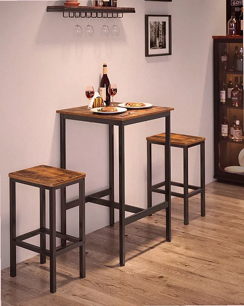 VASAGLE Bartisch mit Barhocker-Set, Esstisch mit 2 Stühlen, Küchentisch klein