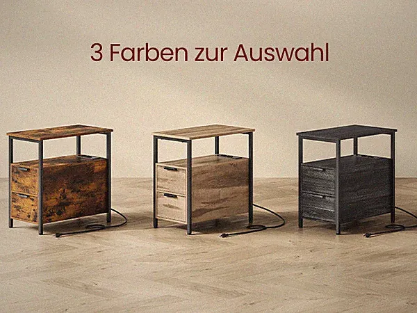 VASAGLE Beistelltisch Nachttisch mit Steckdosenleiste 2 Schubladen Sofatisch