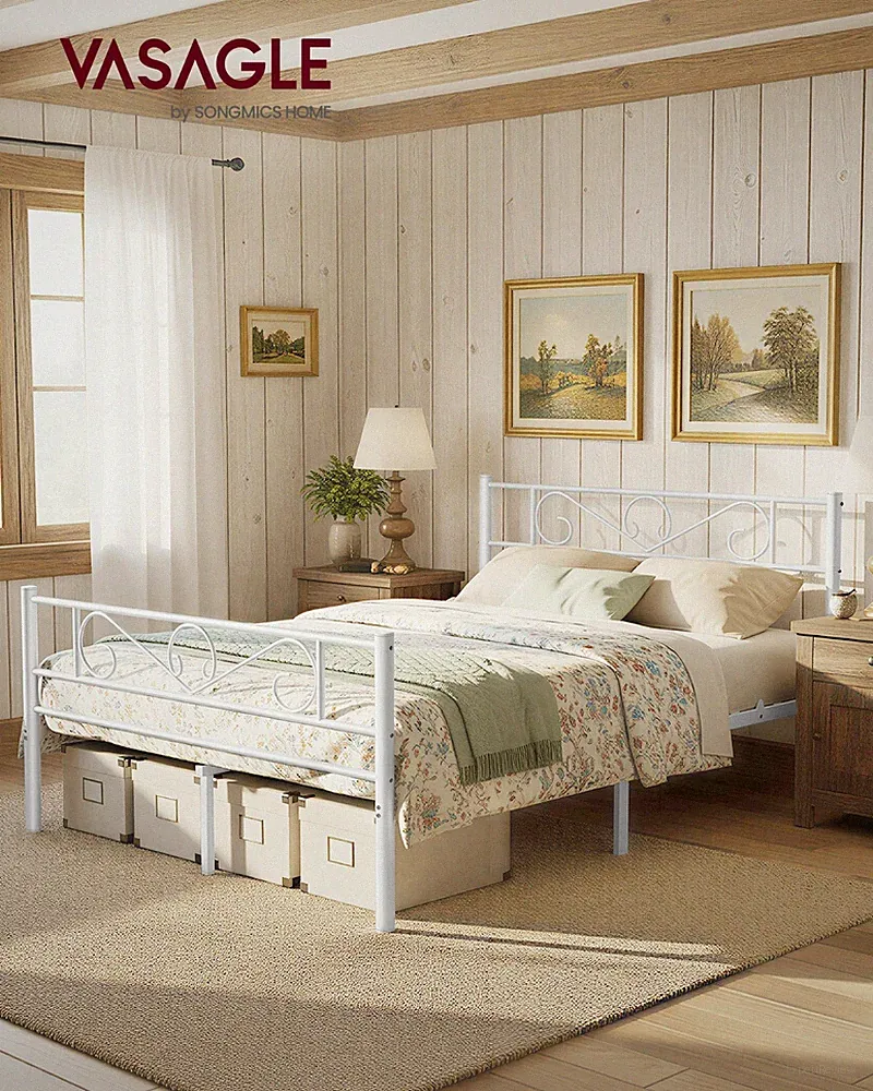 VASAGLE Bett, Gästebett, Doppelbett aus Metall, Bettgestell, Bettrahmen