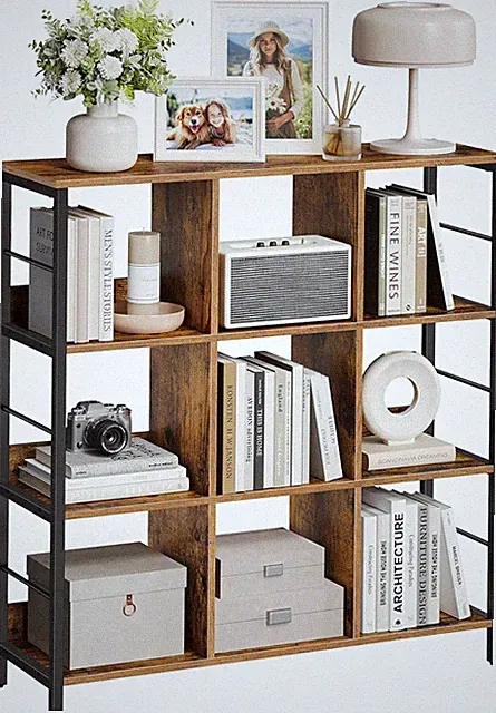 VASAGLE Bücherregal, Bücherregal, 3-stufig (9 Fächer), rustikal braun + schwarz