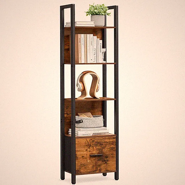 VASAGLE Bücherregal mit 5 Ebenen, Eckregal mit Schublade Leiterregal LLSDE146B01