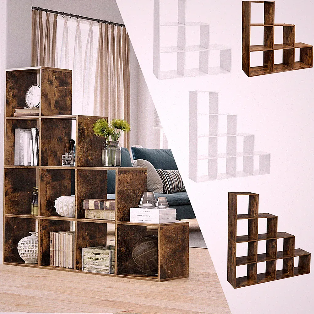 VASAGLE Bücherregal Treppenregal Stufenregal Raumteiler Standregal Regal Holz