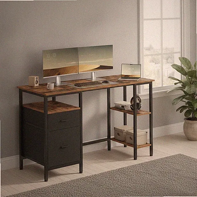 Vasagle Computertisch 127cm Industrial Rustikal Braun Schwarz Aufbewahrung Regale Dra...