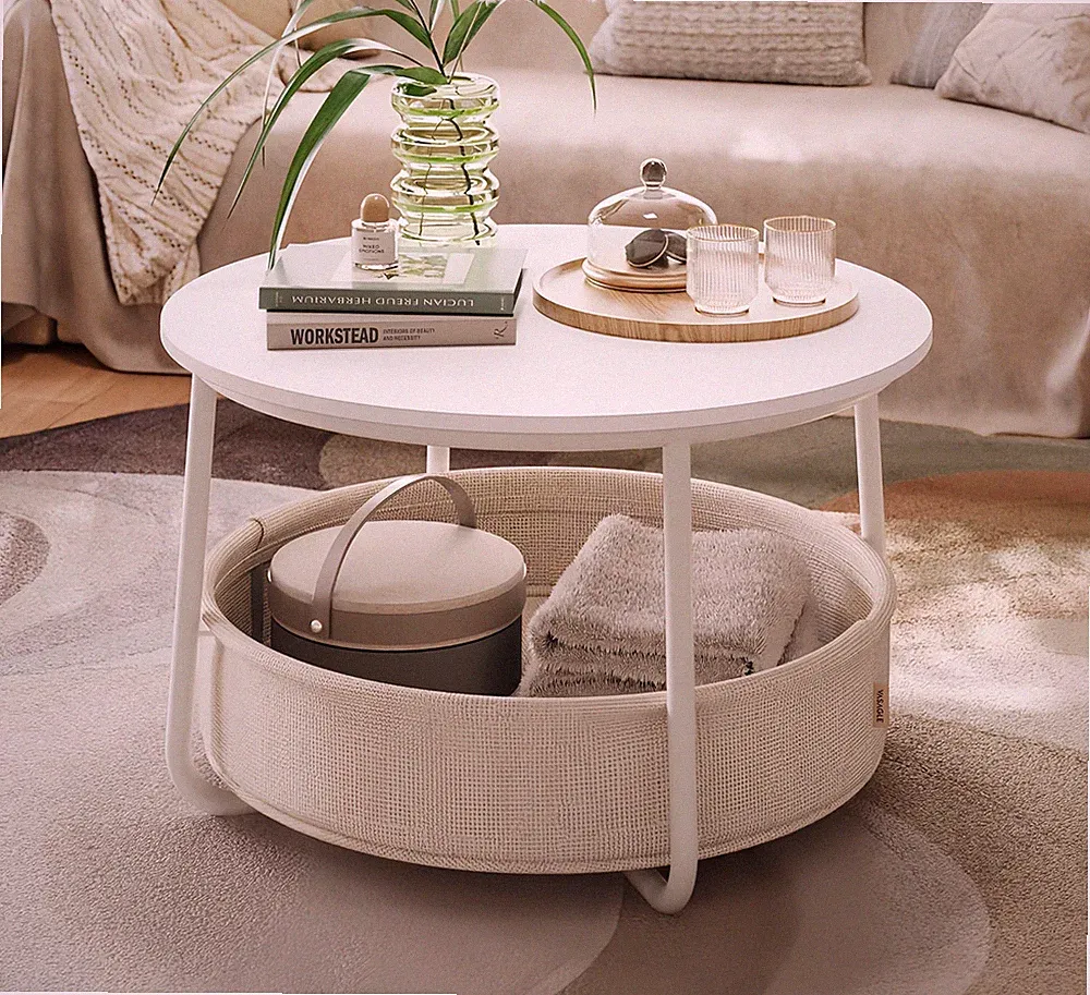 VASAGLE Couchtisch Beistelltisch Wohnzimmertisch mit Korb aus Stoff modern