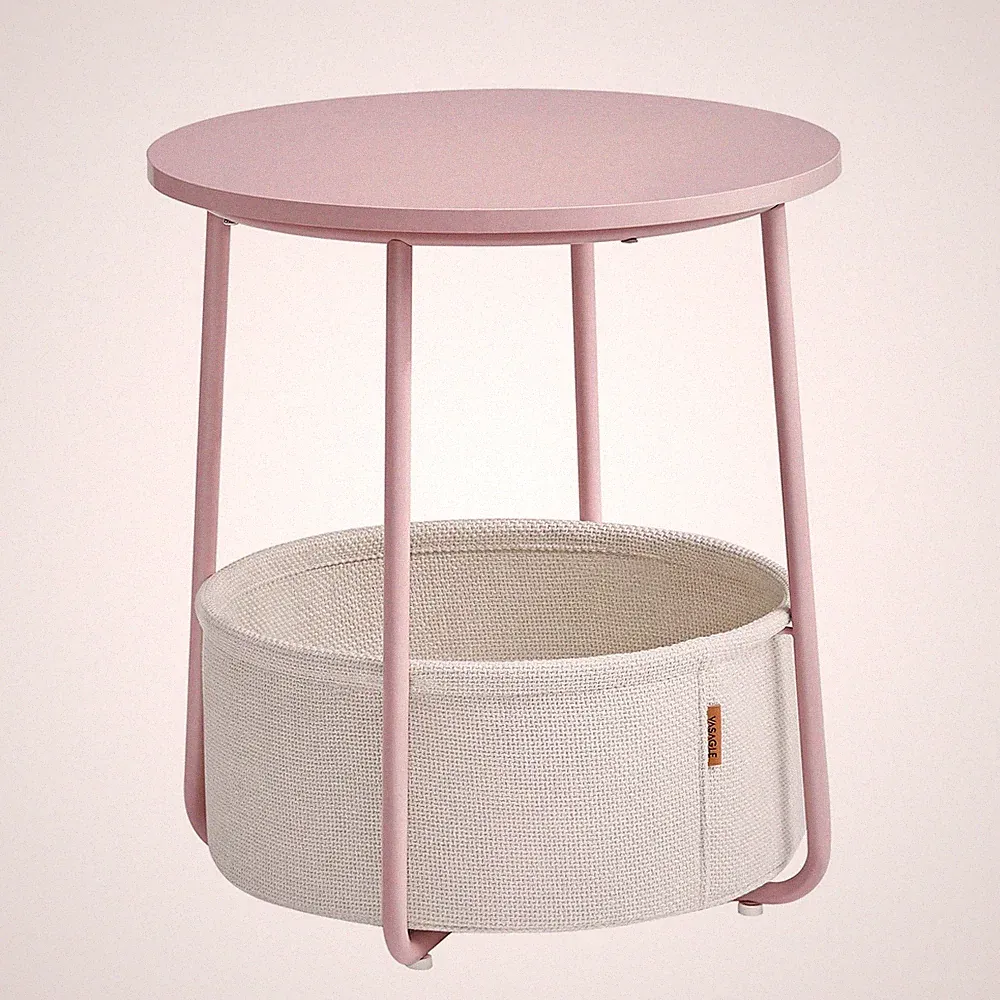VASAGLE Couchtisch, rosa, rund, mit Korb, 45 x 50 cm