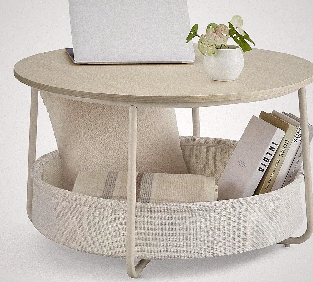 VASAGLE Couchtisch Rund, Tisch Mit Stauraum, Beistelltisch, Wohnzimmertisch Mit