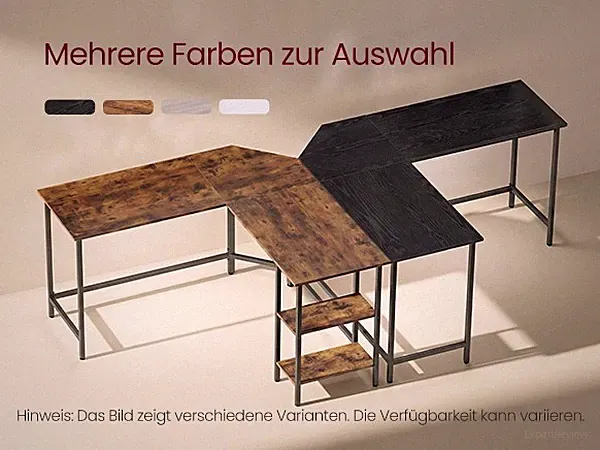 VASAGLE Eckschreibtisch, L-förmiger Computertisch, 140 x 140 cm