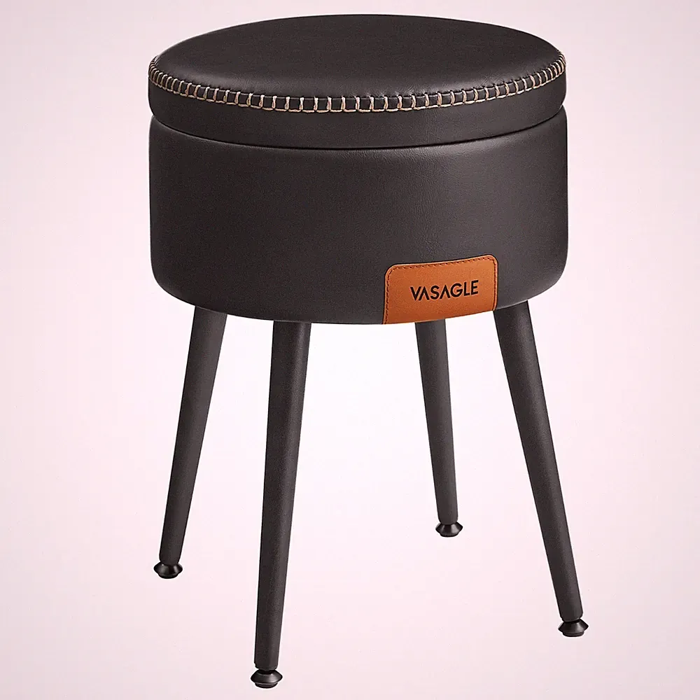 VASAGLE EKHO Kollektion - Sitzhocker, Sitztruhe, Kunstleder, rund, Stahlbeine
