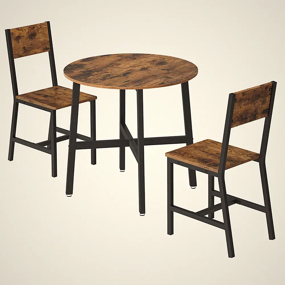 VASAGLE Esstisch, 2 Esszimmerstühle, Esszimmermöbel-Set, runder Küchentisch