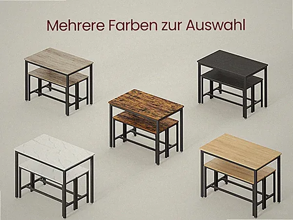 VASAGLE Esstisch mit 2 Bänken 3er-Set Küchentisch 70 x 110 x 75 cm