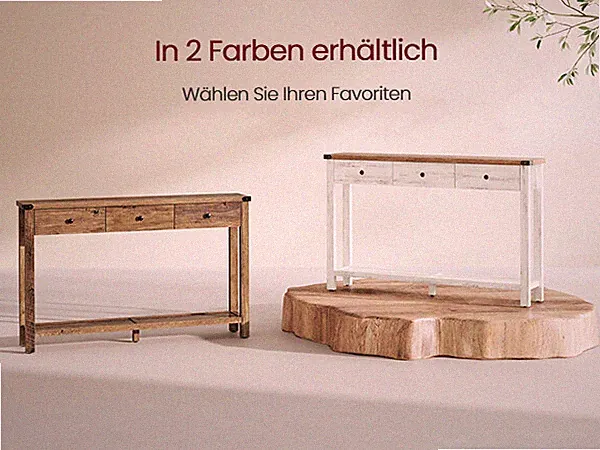 VASAGLE Konsolentisch Beistelltisch schmaler Sofatisch mit 3 Schubladen