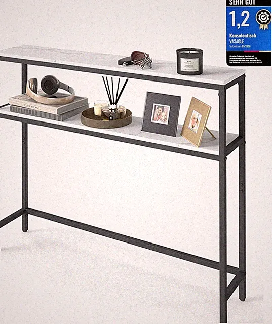 VASAGLE Konsolentisch, schmaler Sofatisch mit 2 Ablagen, 20 x 100 x 80 cm