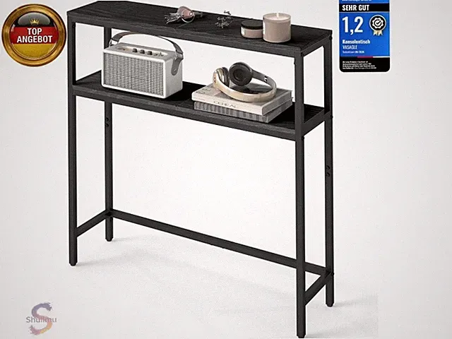 VASAGLE Konsolentisch, schmaler Sofatisch mit 2 Ablagen, 20 x 80 x 80 cm