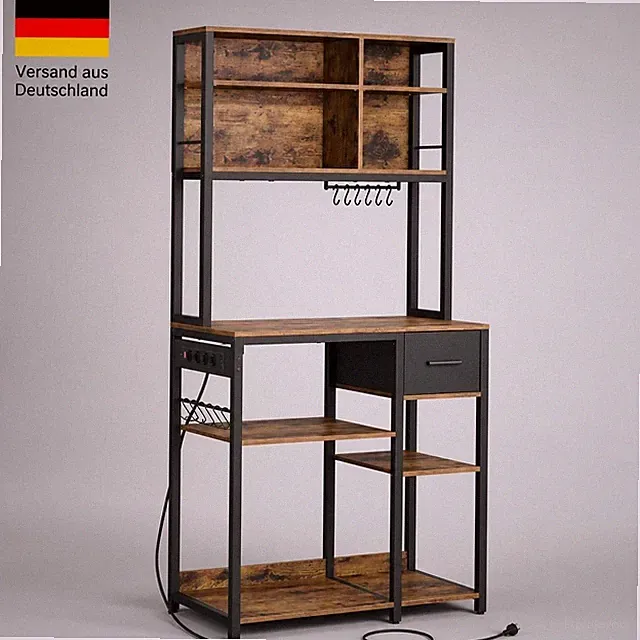VASAGLE Küchenregal mit Steckdosen Mikrowellenregal Stoffschublade 80 cm