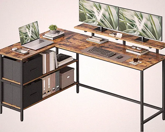VASAGLE L-förmiger Schreibtisch, Eckschreibtisch, 2 geräumige Schubladen, C