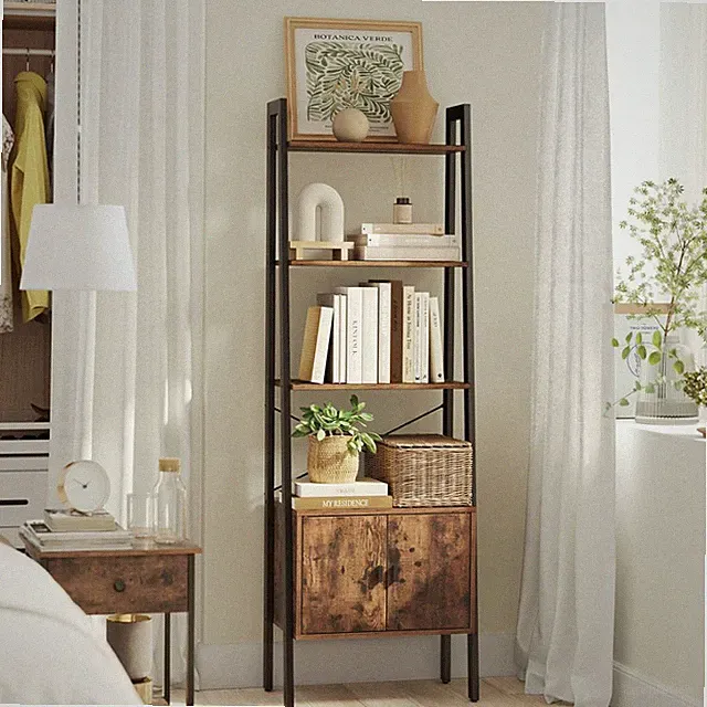 VASAGLE Leiter Bücherregal mit Schrank & offenen Regalen, Industrial, rustikal braun