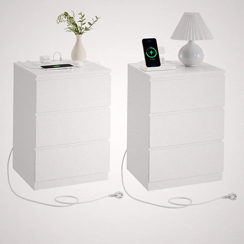 VASAGLE Nachttisch (2-St.), AC-Steckdosen, 2 USB-Anschlüsse LETDE831W14