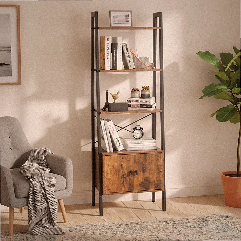 Vasagle Regal Leiter Set Industrial Rustikal Braun 4 Ebenen Aufbewahrung Bücherregal