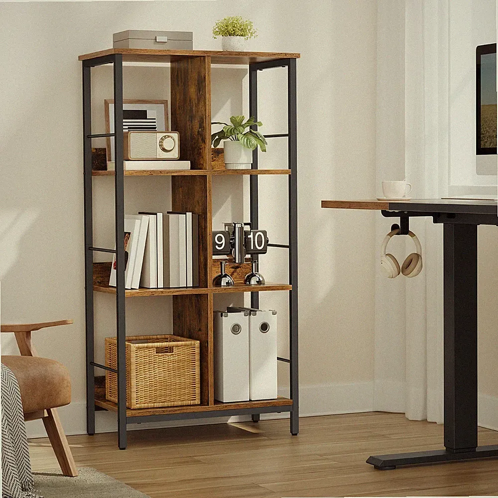 VASAGLE Regal mit 3 Ebenen, 6 Fächern, für Wohnzimmer, Arbeitszimmer, Küche