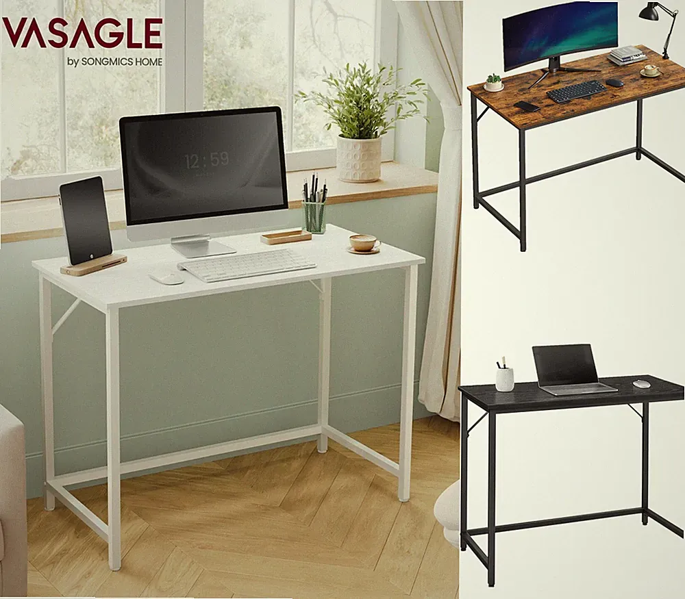 VASAGLE Schreibtisch Computertisch Bürotisch für Arbeitszimmer schwarz 80-120 cm