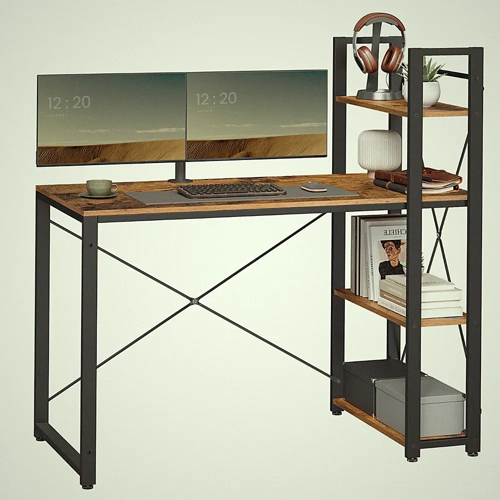 VASAGLE Schreibtisch Computertisch mit Regalböden rechts oder links 120 cm