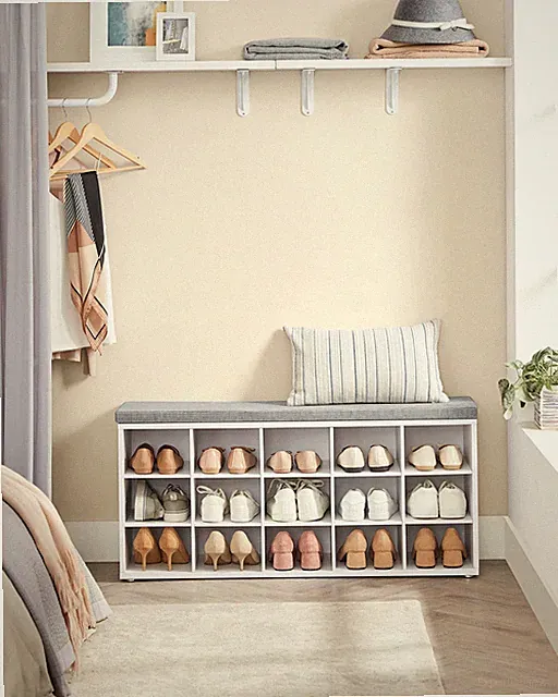 VASAGLE Schuhbank, Sitzbank, Schuhregal Mit Sitzfläche, Mit Kissen Und 15 Fächer
