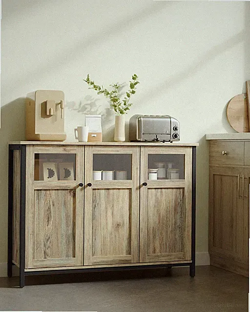 VASAGLE Sideboard Küchenschrank Aufbewahrungsschrank mit Glastüren LSCDE099B60
