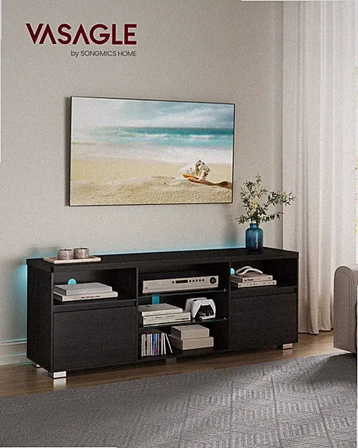 VASAGLE TV-Schrank LED-Beleuchtung, 2 Schränke, 160 cm, schwarz VTL331T21
