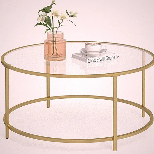 VASAGLE Wohnzimmer Couchtisch 84 x 45,5 cm (Durchm. x H), Gold