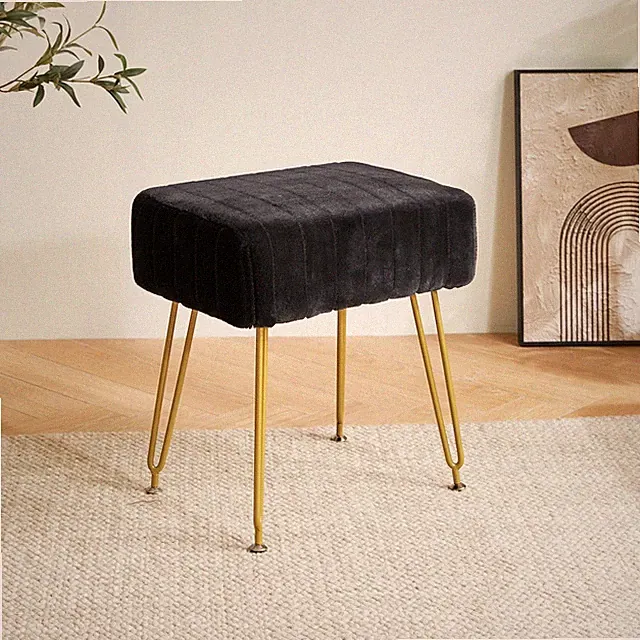 Velvet Rechteckiger Fußstützenstuhl Ottoman, Makeup Eitelkeits Hocker Beistel...
