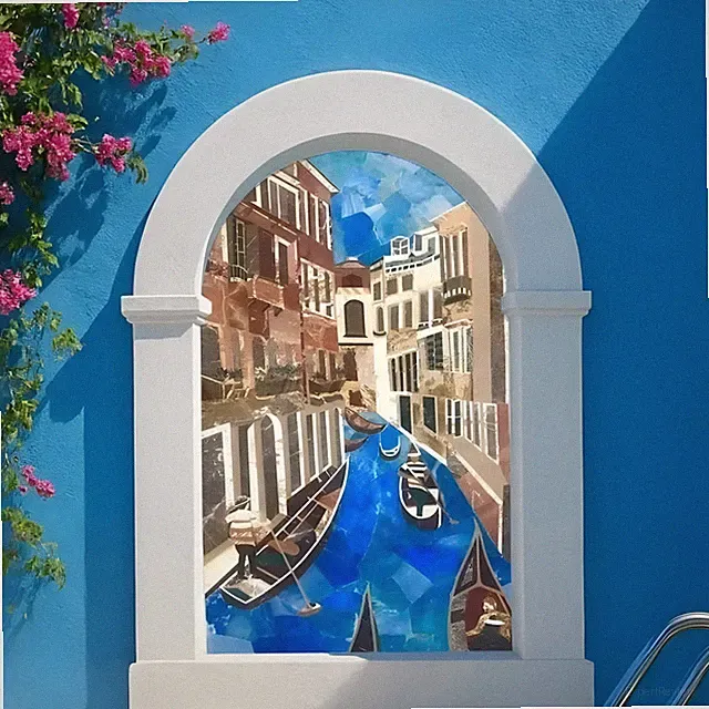 Venedig Kanal Marmor Wandplatte Edelstein Inlay Kunst Handmade Stein Wandbild