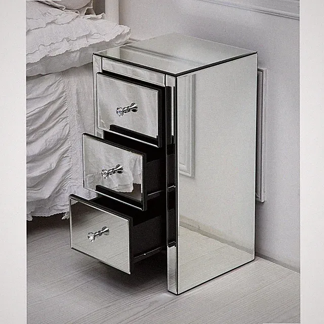Venezianisch Nachtschrank Glas Kommode MDF Nachttisch mit 2 Schubladen
