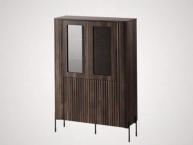 VERA Vitrine Glas Barockeiche Ristretto Push-Click MDF Modern Metallbeine