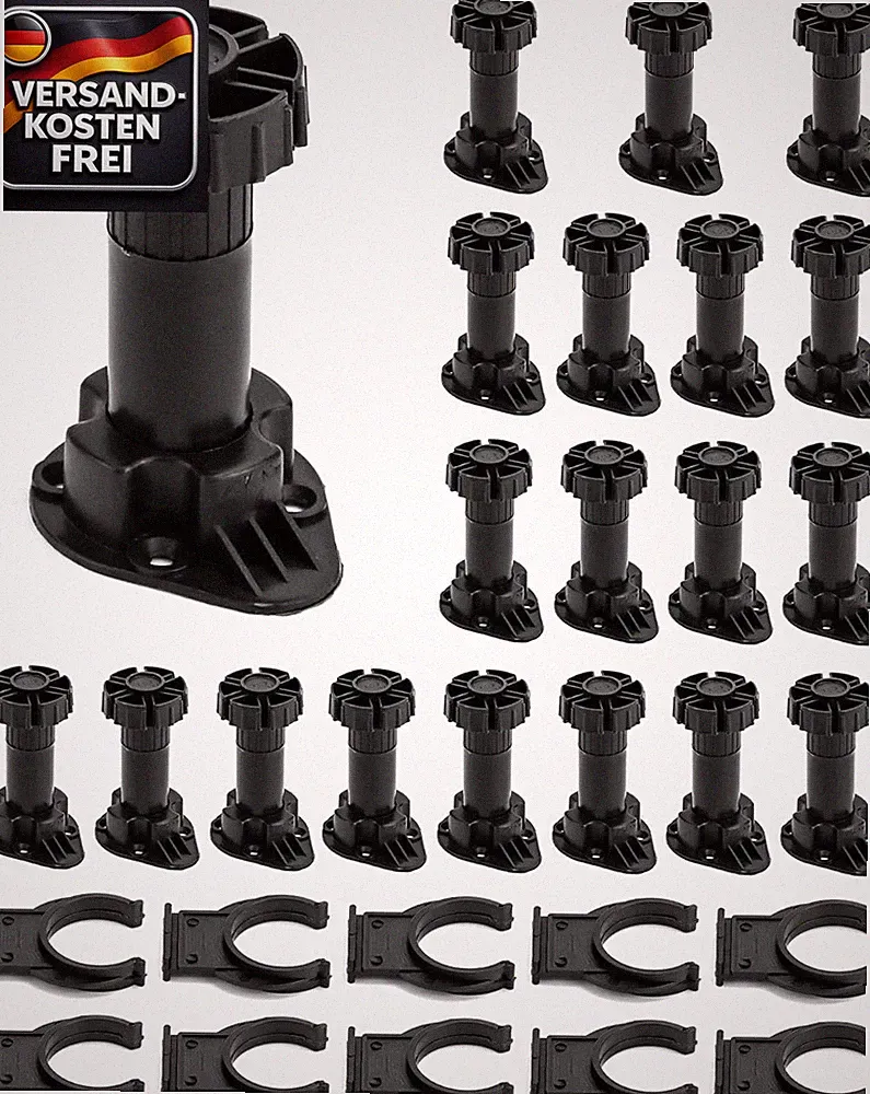 Verstellbare Möbelfüße für Küchenmöbel - höhenverstellbar bis 12 cm, robust, Tra