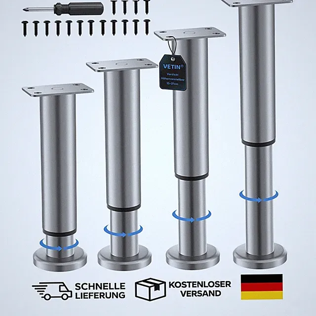 verstellbare Möbelfüße Möbelbeine Edelstahl 15-27cm Bettschuh für Schrank