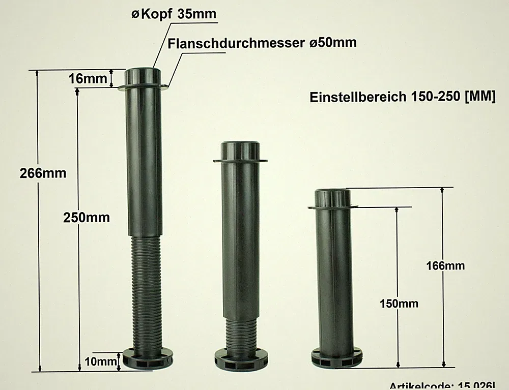 Verstellbare Möbelfüße Schwarz Stützfuß für Bett-Mittelbalken