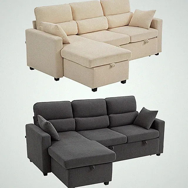 Verstellbares Bettsofa, L-förmiges Gästesofa mit Bettfunktion, Stauraum, Kissen