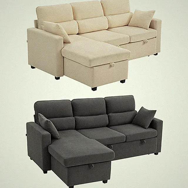 Verstellbares Bettsofa, L-förmiges Gästesofa mit Bettfunktion, Stauraum, Kissen