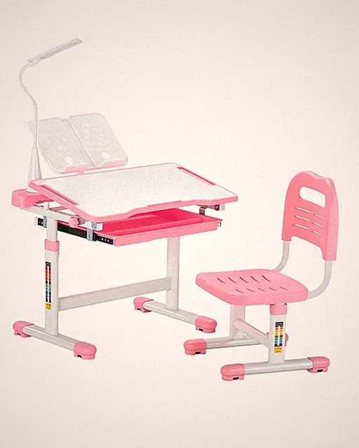 VEVOR Schreibtisch Kinder Kinderschreibtisch Tischlampe Höhenverstellbar Rosa