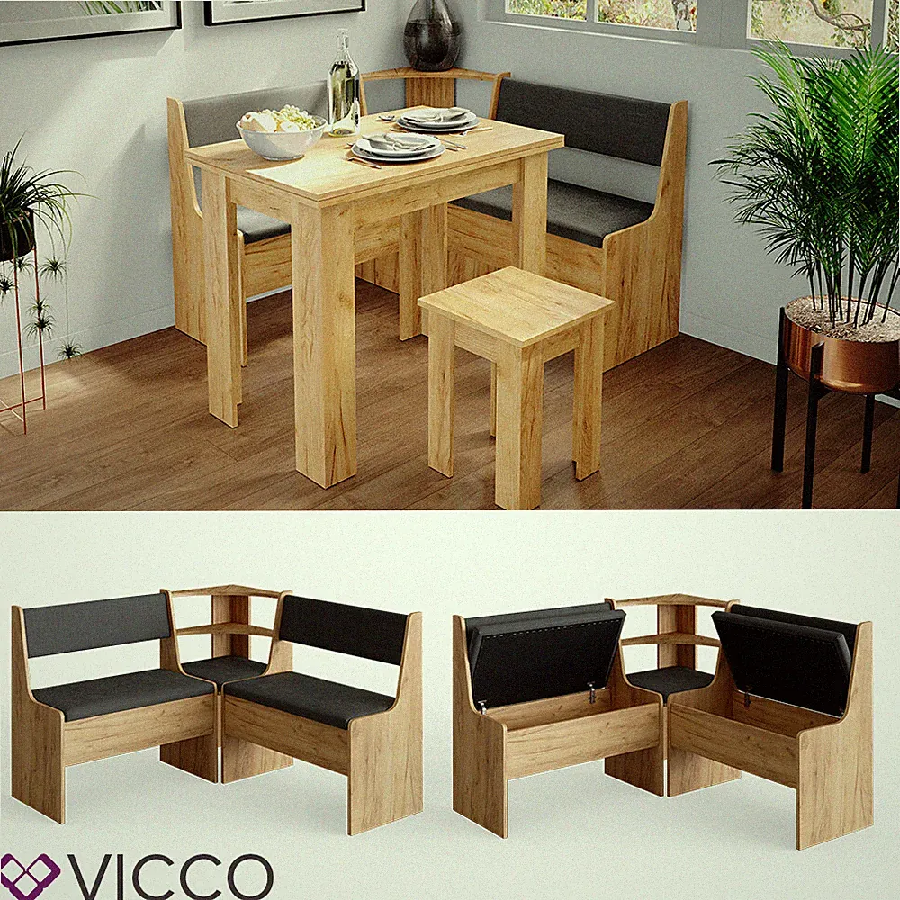 Vicco Eckbankgruppe Roman Eiche 120x120cm Küchenbank Eckbank Sitzgruppe Sitzbank