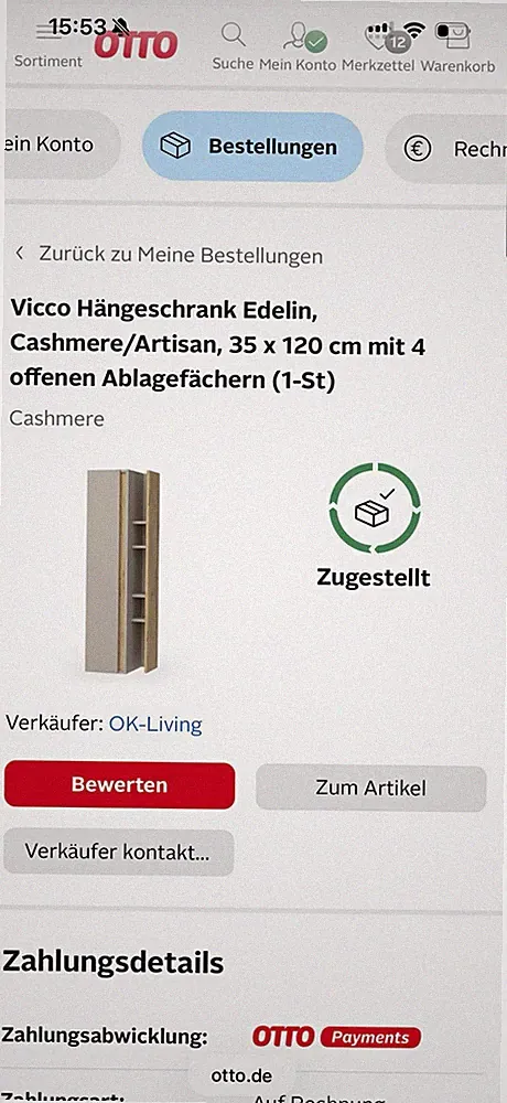 Vicco Edelin Hängeschrank 35x120 cm Cashmere/Artisan, 4 offene Fächer, 1 Tür