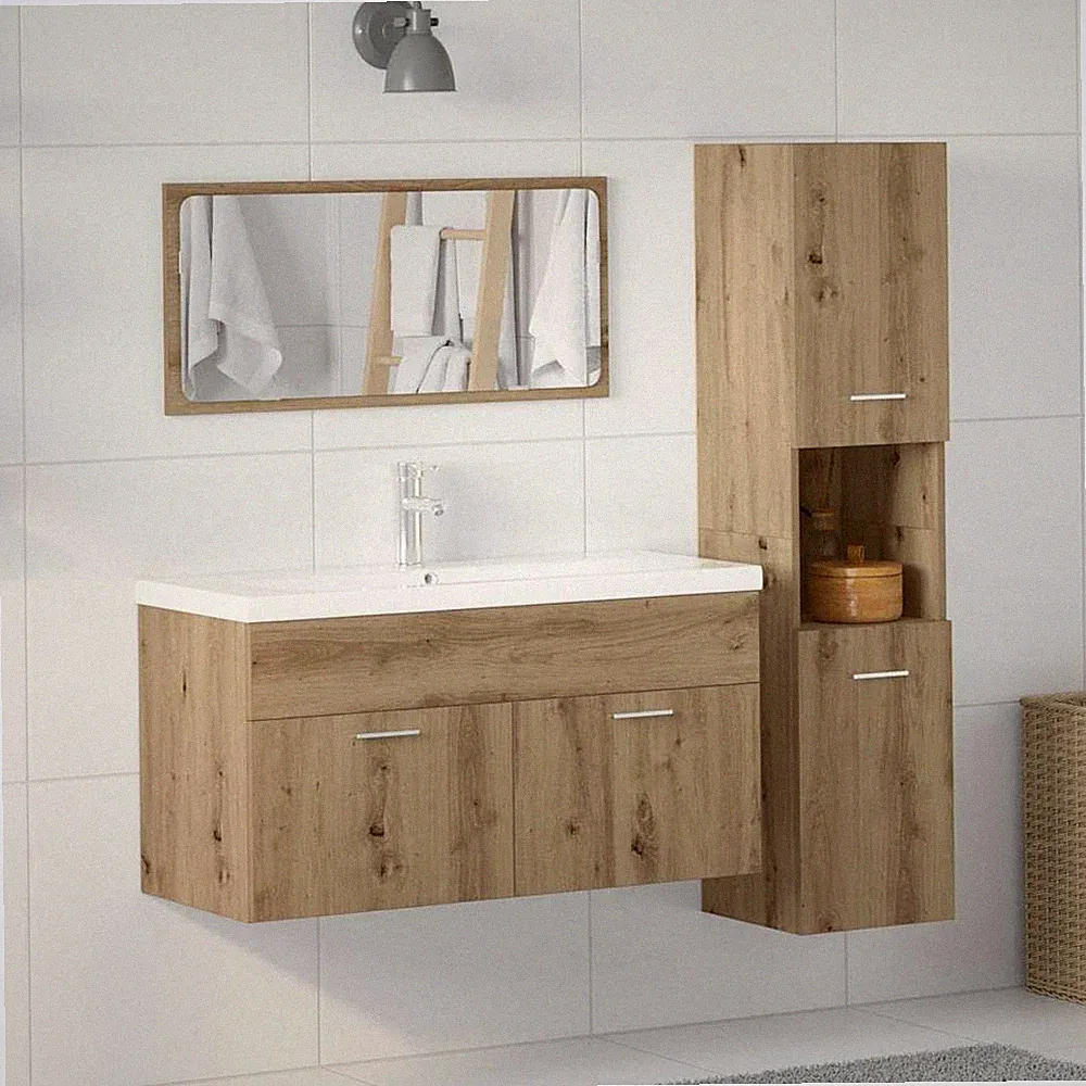 vidaXL 3-teiliges Badezimmermöbelset, Eiche Artisan