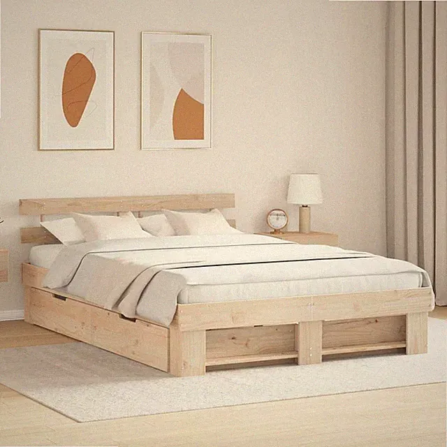 vidaXL Bettgestell mit Kopfteil Braun 135 x 190 cm Massivholz Kiefer