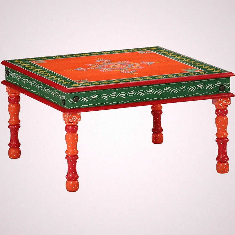 vidaXL Couchtisch Mangoholz Massiv Rosa Handbemalt