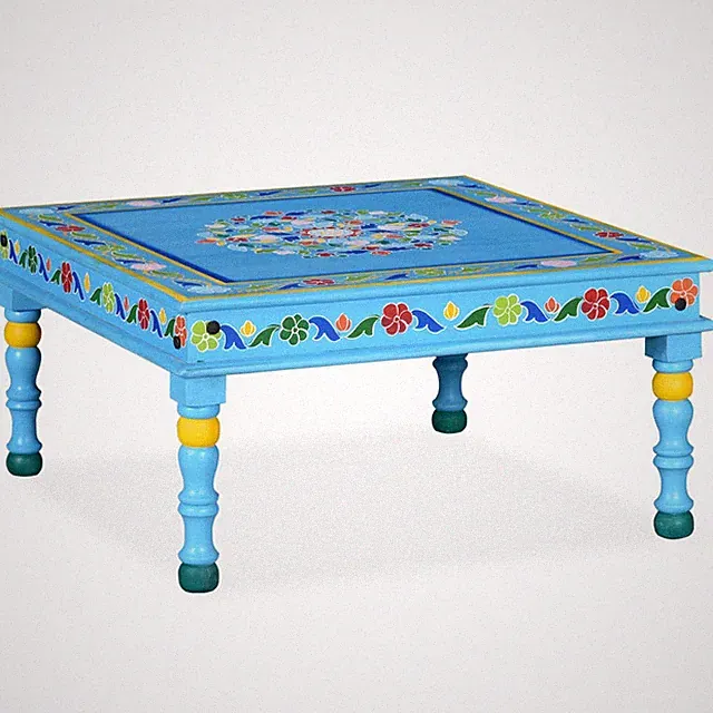 vidaXL Couchtisch Massivholz Mango Türkis Handbemalt