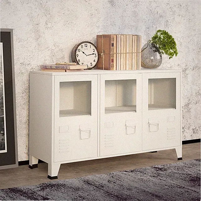 vidaXL Industrial Sideboard Schwarz 105x35x62 cm Metall und Glas