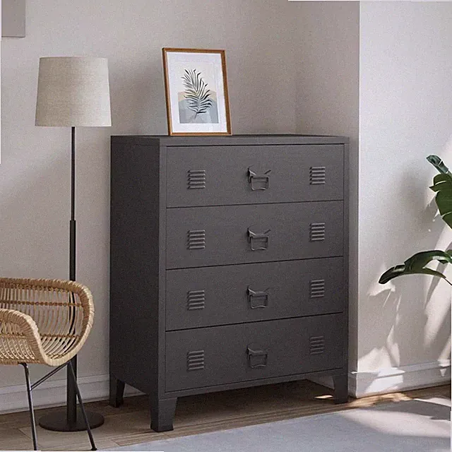 vidaXL Kommode aus Metall im Industriestil, 78 x 40 x 93 cm, Schwarz