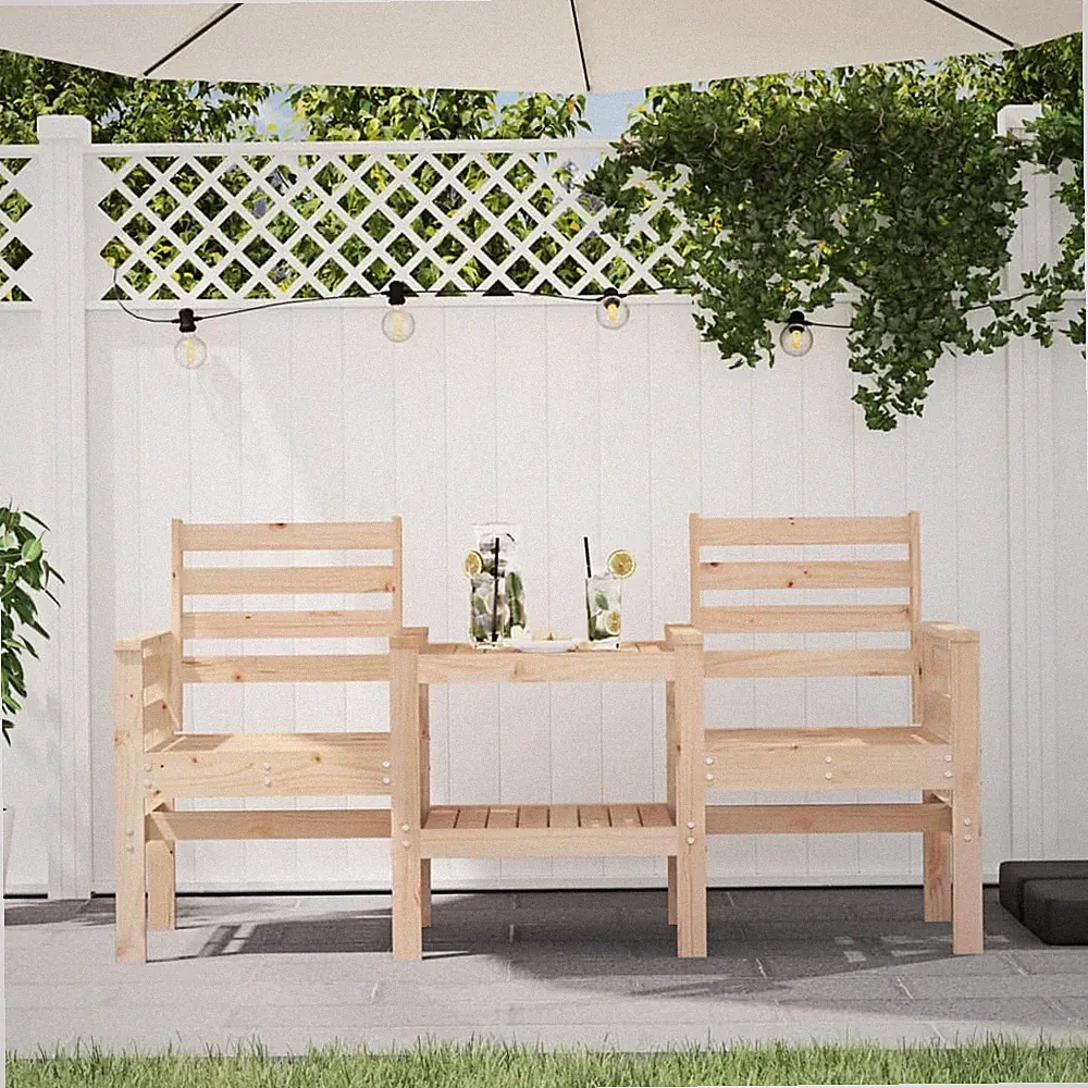 vidaXLGartenbank mit Tisch 2-Sitzer Bank Sitzbank Gartensessel Massivholz Kiefer