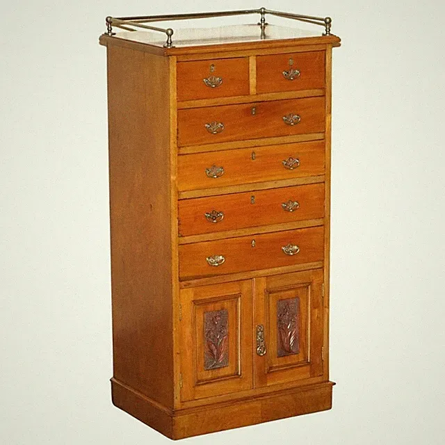VIKTORIANISCHE NUSSBAUM HANDGESCHNITZT TALLBOY KOMMODE SCHRANK MIT GALERIESCHIENE
