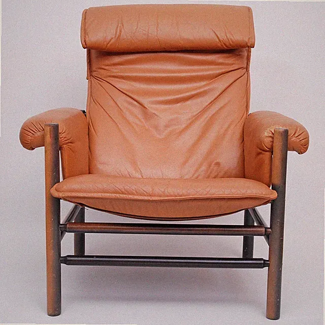 Vintage 1978 Leder Sessel cognacbraun Mod. Birka Noboru Nakamura für Ikea 6.Z